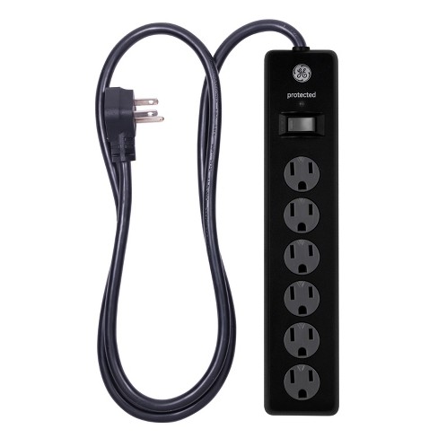 GE 6 Outlet Surge Protector with 4' Extension Cord Twist To Close Safety  Covers Black