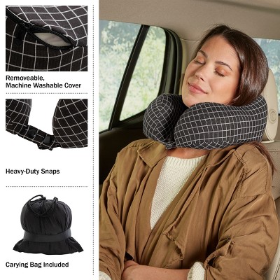 Black Memory Foam Travel Neck Pillow with Washable Nylon Cover