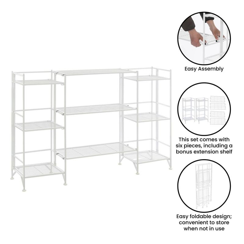 Breighton Home 32.5&#34; Extra Storage 3 Tier Folding Metal Shelves with Set of 3 Extension Shelves White, 4 of 9