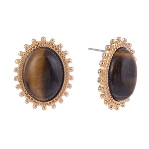 RACHEL Rachel Roy Gold Tone Tiger Eye Oval Button Earrings - 1 of 1