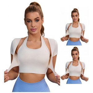 INSPIRE CHIC 3 Packs Women's Halter Neck Push Up Sports Bra Short Sleeve Workout Crop Top Fitness T Shirt - 1 of 4