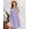 Plus Size Women's Pleated Midi Dress with Belt Flowy Casual Elegant Knee Length Dress for Work Summer - 4 of 4