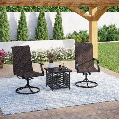 Patio Conversation Set with 360 Wicker Swivel Chairs & Side Table - Captiva Designs: Steel Frame, Weather-Resistant