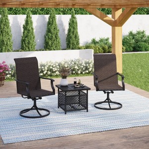 Patio Conversation Set with 360 Wicker Swivel Chairs & Side Table - Captiva Designs: Steel Frame, Weather-Resistant - 1 of 4