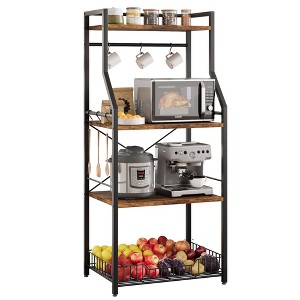 Kitchen Bakers Rack, Microwave Oven Stand with Large Wire Basket - 1 of 4