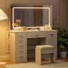 Vanity Desk with Mirror and Lights, with 7 Drawers, 3 Light Modes & Brightness Adjustment, Dressing Table with Hair Dryer Holder for Bedroom - 3 of 4