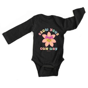 The Juniper Shop Mini Smiley Grow Your Own Way Long Sleeve Bodysuit - NB - Black - 1 of 4
