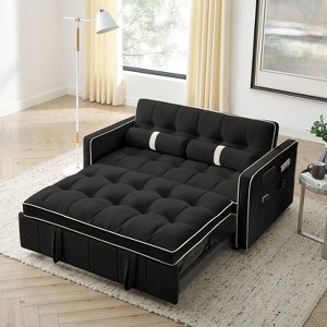 55.5 Inch Pull Out Sofa Bed, Velvet Love Seat Couch, Modern Love Seat Futon With Side Pockets Pull Out Sleep Sofa Bed - 1 of 4