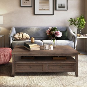 NicBex Coffee Table with Storage, 2-Tier Wooden Table with Shelf & Drawers, Mid-Century Modern Center Table for Living Room - 1 of 4