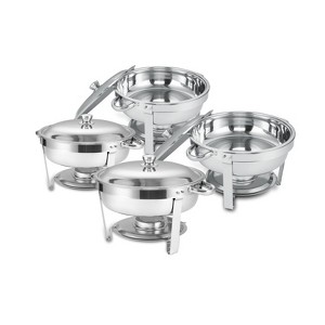 4 Packs Chafing Dish Buffet Set, Stainless Steel Round Chafing Dishes with Glass Lid & Lid Holder, Catering Food Warmers - 1 of 2