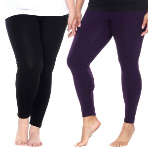 Women's Pack of 2 Solid Leggings - One Size Fits Most - White Mark - 1 of 1