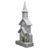 Northlight Lighted Snowy Church with Berry Pine Christmas Decoration - 16" - Gray and White - 3 of 4