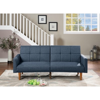 DOMETOUR Transitional Look Living Room Sofa Couch Convertible Bed Navy Polyfiber 1pc Tufted Sofa Cushion Wooden Legs