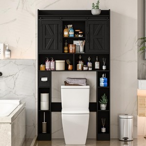 Over The Toilet Storage Cabinet with Sliding Doors, Home Space-Saving Toilet Rack - 1 of 4