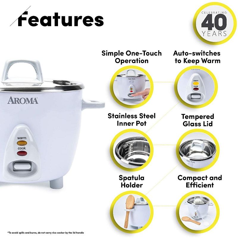 Aroma Select Stainless Rice Cooker & Warmer, 48oz ARC-753SG Refurbished, 2 of 6