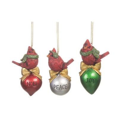 Transpac Resin Cardinal Bauble Ornament Set of 3 Christmas Home Decorations