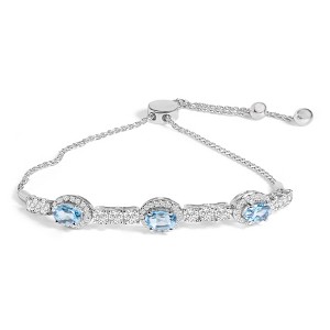 .925 Sterling Silver Swiss Blue Topaz and White Sapphire Bolo Bracelet - 1 of 4