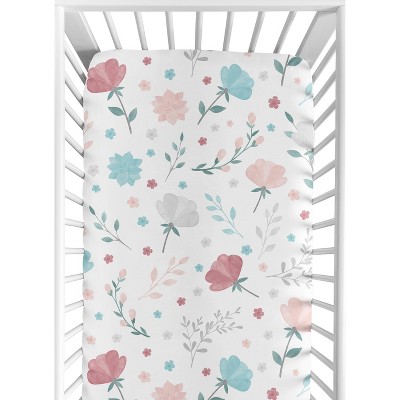 Sweet Jojo Designs Girl Baby Fitted Crib Sheet Pop Floral Pink and Blue