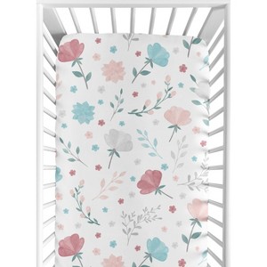 Sweet Jojo Designs Girl Baby Fitted Crib Sheet Pop Floral Pink and Blue - 1 of 4