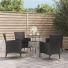 vidaXL 5 Piece Patio Bistro Set with Cushions Black Poly Rattan - Plain Black 4 Items - 2 of 4