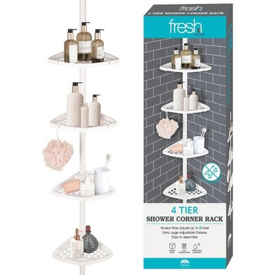 White 4-Tier Adjustable Rustproof Shower Caddy with Tension Pole
