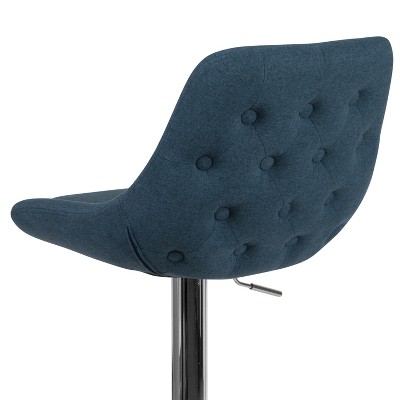 Contemporary Blue Fabric and Chrome Adjustable Swivel Barstool