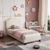 Twin Size Platform Bed Frame with Velvet Upholstered Headboard, Wooden Slats & Metal Support, Low Profile, Noise-Free,Pink/White - 2 of 4