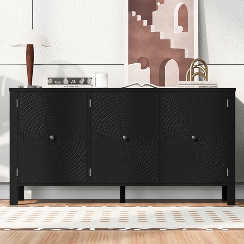 Elegant Sideboard with Curved Swirl Patterned Doors and Artistic Three-Door Design,Wooden Storage Cabinet - image 1 of 4