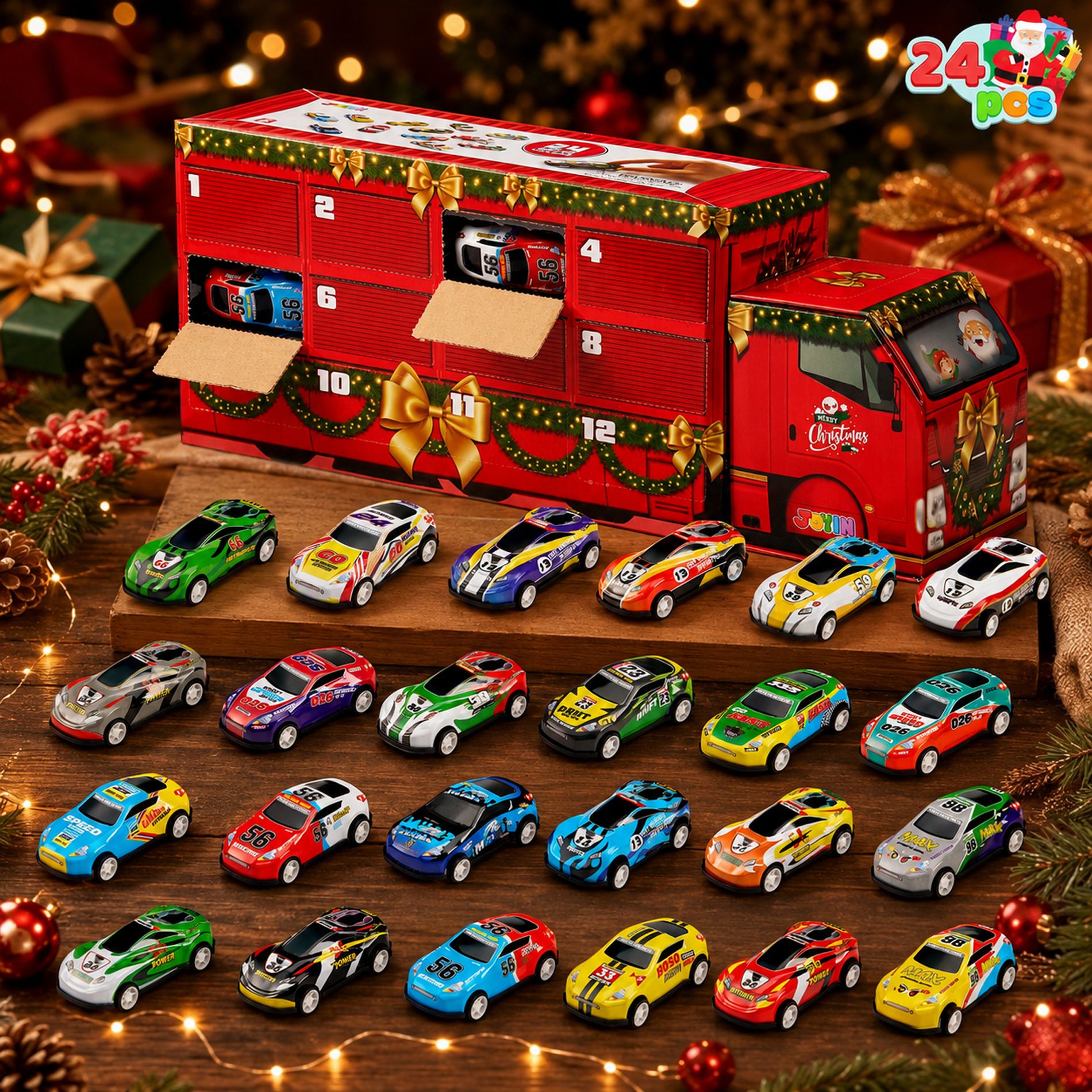 Joyfy 2026 Christmas Advent Calendar Pull Back Vehicles, 24 Days Countdown Toy Cars for Boys Girls Kids 8+ Years Old, Party Favors Supplies, Fun Gifts