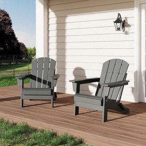 coucheta Folding Adirondack Chairs Set of 2, HDPE Plastic Outdoor Chairs with Wood Texture, Weather Resistant for Deck, Patio, Pool, Backyard - 1 of 4