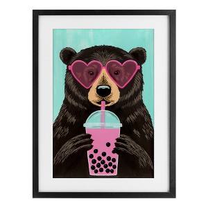 Stupell Industries Bear And Bubble Tea Framed Print Under Glass Art - 1 of 4
