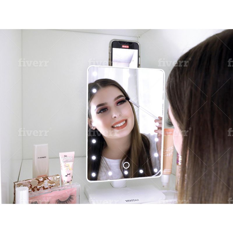 Brookstone Light-up Vanity Makeup Mirror 10x Magnification with Bluetooth Speakers and Qi Wireless Charging Stand, 3 of 8