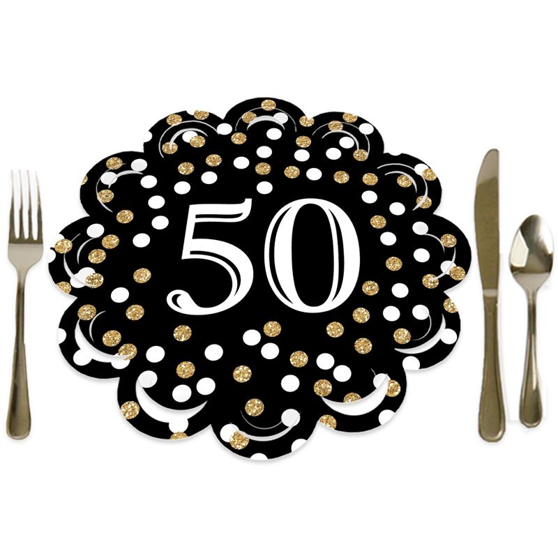 Big Dot of Happiness Adult 50th Birthday - Gold - Birthday Party Round Table Decorations - Paper Chargers - Place Setting For 12, 1 of 9
