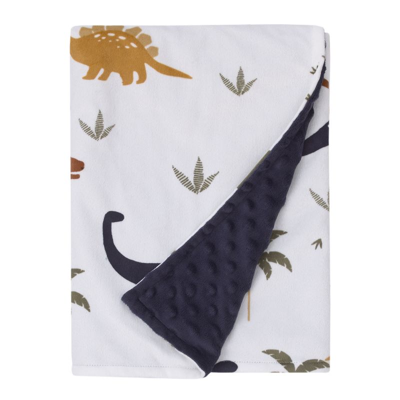 Little Love by NoJo Dino White, Navy, and Tan Palm Trees Super Soft Baby Blanket, 1 of 5