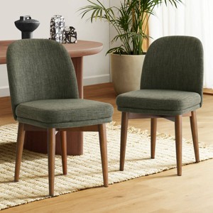 Modern Dining Chair Set of 2, Upholstered Accent Side Chairs with Double Cushion Seat and Solid Wood Legs in Walnut Finish-Tanpinhause - 1 of 4