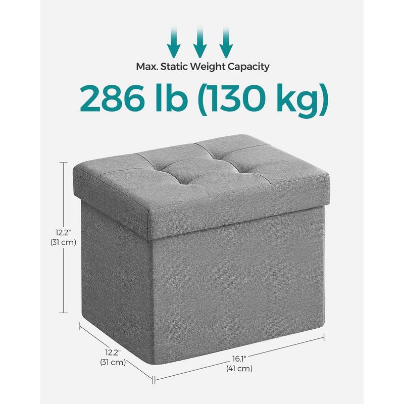 SONGMICS Small Folding Storage Ottoman Foot Rest Stool Cube Footrest 286 lb Load Capacity, 5 of 7