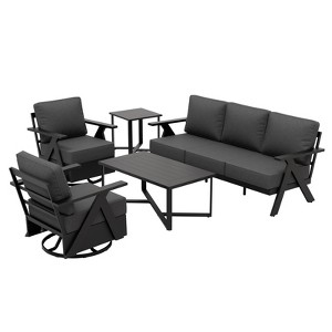 EAGLE PEAK Urban Slate 5 Piece Modern Outdoor Patio Furniture Set, Couch, Swivel Chairs, Coffee Table, and Side Table - 1 of 4