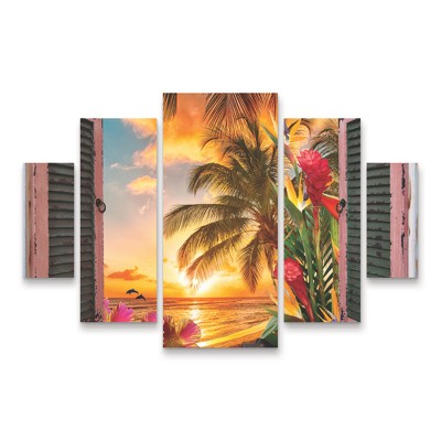 Large Tropical Sunset Botanical Canvas Art Set
