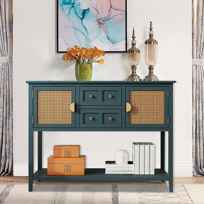 Jojoka 46" Retro Console Table, Entryway Table, Sideboard Buffet Cabinet Behind Couch with Storage 2 Drawers,Green