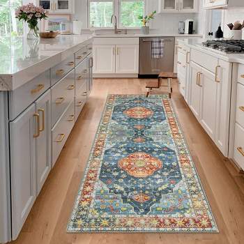 WhizMax Vintage Area Rug Boho Low-Pile Indoor Floral Print Carpet for Living Room Bedroom