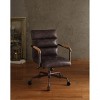 Okak Top Grain Leather Desk Chair, Executive Office Chair with Wooden Armrests and Metal Frame, Stylish Comfy Chair for Home, Office, Dark Brown - 2 of 4