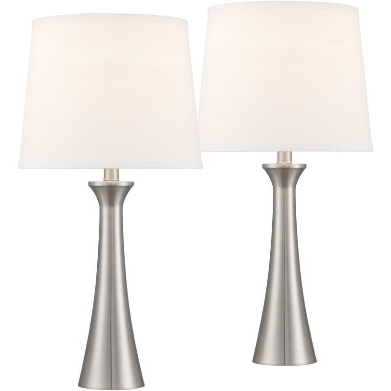 360 Lighting Junior 24" High Small Modern Table Lamps Set of 2 USB Port Silver Brushed Nickel Finish Metal White Shade Living Room Charging Bedroom, 1 of 10