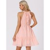 Allegra K Women's Summer Swiss Dots Halter Neck Tie Waist Sleeveless Flowy Sundresses - 4 of 4