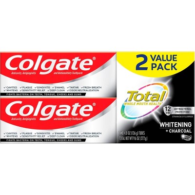 Colgate Total Activated Charcoal Whitening Toothpaste - Gentle Stain Removal - Mint - 4.8oz/2pk