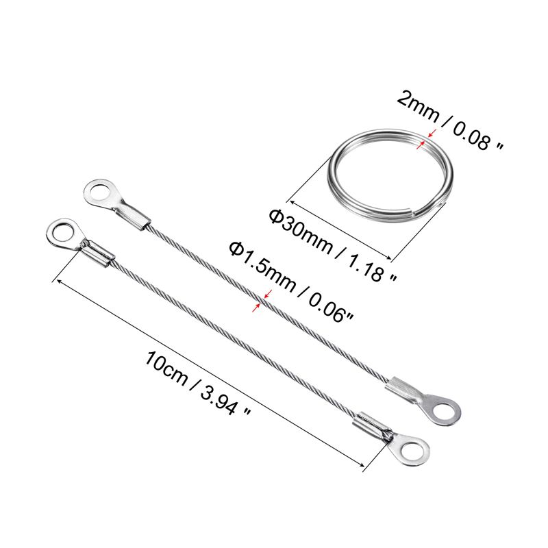 Unique Bargains Stainless Steel Lanyard Cables Eyelets Ended Security Wire Rope with Key Ring, 2 of 7