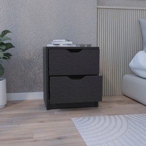 Vynxaria Double Drawer Nightstand ¨C Stylish 19"H Bedside Table with Spacious Storage in Sleek Black - 1 of 4