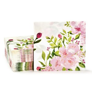 Blue Panda BLUE PANDA 150 Pack Pink Floral Paper Napkins, 13x13”, For Bridal Shower, Birthday, Spring Tea Party - 1 of 4