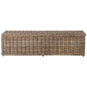Caius Wicker Bench W/ Storage - Grey - Safavieh - 1 of 4