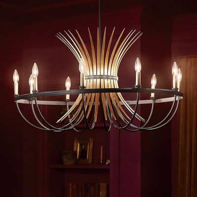 Baile Elegant Black 10-Light Taper Candle Chandelier with Vintage Brass Accents