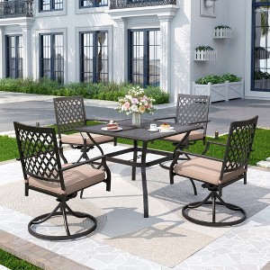 Captiva Designs 5pc Patio Dining Set with Mesh Top Square Steel Table and Swivel Metal Chairs - 1 of 4